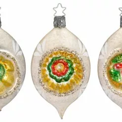 Inge Glass Floral Reflector Egg Ornament Set