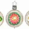 Inge Glass Floral Reflector 2" Ball Ornament Set With Vintage Patina Christmas