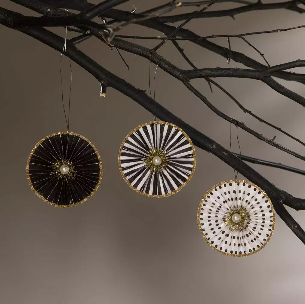 Bethany Lowe New! Black & White Rosette Ornaments 3 Bethany Lowe New! Black & White Rosette Ornaments