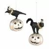 Bethany Lowe All Hallows Eve Crow & Cat On Pumpkin Ornaments New!