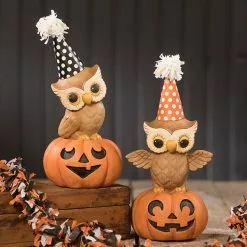 Bethany Lowe Retro Party Owls On Pumpkins New!