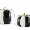K&K Interiors Black & White Striped Pumpkins With Gold Stems New!