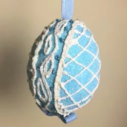 TheHolidayBarn.com New! Blue Sugar Lattice Egg Ornament