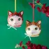 Glitterville Nathalie Lete Cat Head Ornaments New!