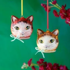 Glitterville Nathalie Lete Cat Head Ornaments New!