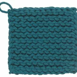 TheHolidayBarn.com Chunky Knit Cotton Potholders, Ocean Blue