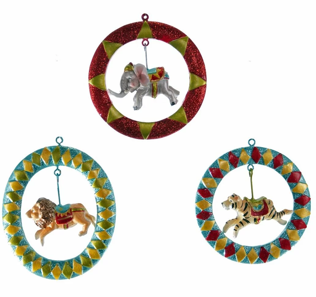 Katherine's Collection Circus Animal Jumping Through Hoop Ornaments 3 Katherine's Collection Circus Animal Jumping Through Hoop Ornaments