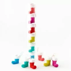 One Hundred 80 Degrees Colorful Flocked Santa Boot Ornaments