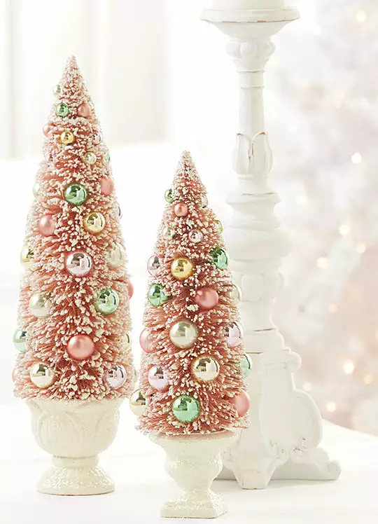 Raz Coral Pink Bottle Brush Trees In Urns New! 3 Raz Coral Pink Bottle Brush Trees In Urns New!