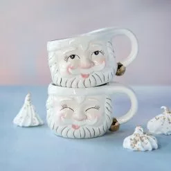 Glitterville Cream & Gold Santa Mugs Christmas