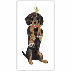 Mary Lake-Thompson Dachshund Mistletoe Kisses Flour Sack Towel