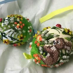 TheHolidayBarn.com Needlepoint Bunny Egg Ornament, Yellow New!