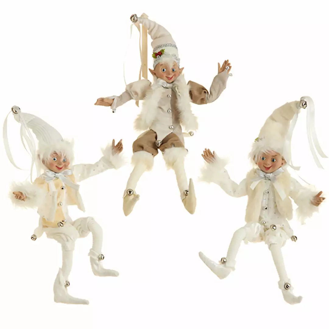 Raz Winter White Posable Elves, 16" 4 Raz Winter White Posable Elves, 16"