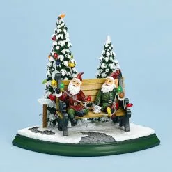 The Holiday Barn Christmas Music Boxes Elves On Bench Music Box