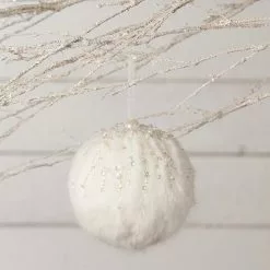 Bethany Lowe Encrusted Fur Snowball Ornament