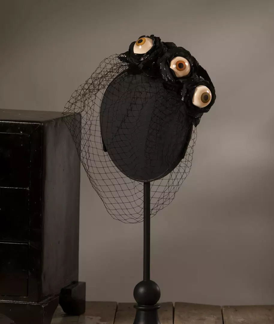 Bethany Lowe Black Rose Eyeball Headband With Veil 3 Bethany Lowe Black Rose Eyeball Headband With Veil