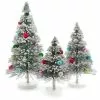 Cody Foster Snowy Flocked Bottle Brush Trees With Multi Color Balls New!