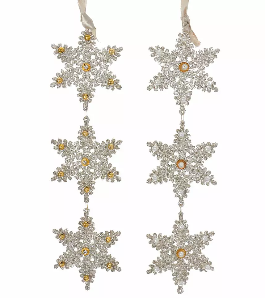 Kurt Adler Vintage Glamour Glitter Snowflake Danglers Christmas 3 Kurt Adler Vintage Glamour Glitter Snowflake Danglers Christmas