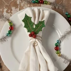 Bethany Lowe Glittered Holly Leaf Napkin Ring New!