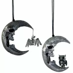 Katherine's Collection Glittered Skull Moon Ornaments