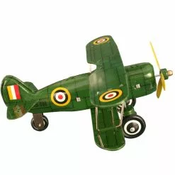 TheHolidayBarn.com Green Curtis Biplane Wind Up Tin Toy Reproduction Christmas