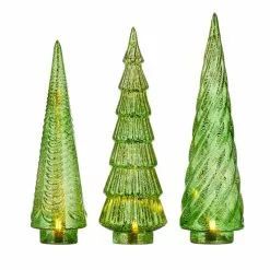 Raz Green Mercury Glass Trees With Lights