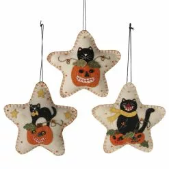 Bethany Lowe Halloween Kitty Cat Felt Star Ornaments New!