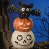 TheHolidayBarn.com Halloween Totem Pole With Skull, Pumpkin & Bat New!