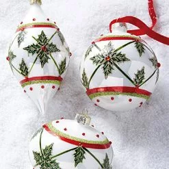 Raz Jeweled Holly Glass Ornaments