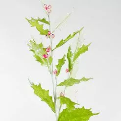 Katherine's Collection Iced Holly Spray, Lime Green Leaves And Pink Berries - Set Of 3