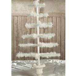 Bethany Lowe Ivory Feather Tree In Urn Base Christmas