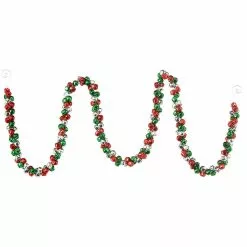 Raz Jingle Bell Garland, Red, Green & Silver