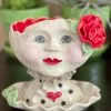 Teyros Lady Head Art Pottery Planter With Tray, Mellow Red 2 Teyros Lady Head Art Pottery Planter With Tray, Mellow Red