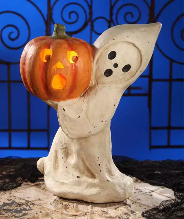 Bethany Lowe Large Ghost With Pumpkin - Paper Mache 3 Bethany Lowe Large Ghost With Pumpkin - Paper Mache