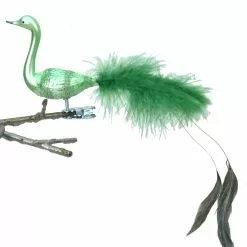 Old German Christmas Light Green Bird Clip Ornament With Fancy Tail Feathers