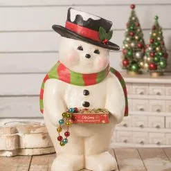 Bethany Lowe New! Deck The Halls Snowman, Paper Mache