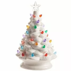 Raz Retro White Ceramic Christmas Tree With Multi Color Lights