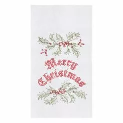 TheHolidayBarn.com New! Merry Christmas & Holly Embroidered Kitchen Towel