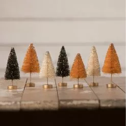 Bethany Lowe New! Mini Halloween Bottle Brush Trees With Gold Glitter