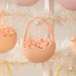 Bethany Lowe New! Orange Cracked Egg Basket Ornaments, Set Of 6