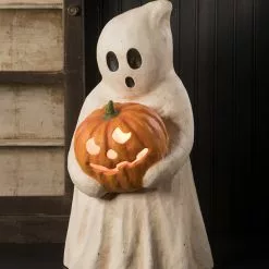 Bethany Lowe Ghost Guster With Pumpkin, Paper Mache
