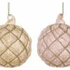ShiShi Pink & Champange Quilted Glass Ornaments With Glitter, Set Of 4 Christmas