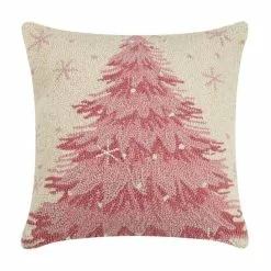 TheHolidayBarn.com Pink Christmas Tree Hooked Pillow New!
