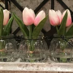 K&K Interiors New! Pink Tulip Arrangement In Glass Vase