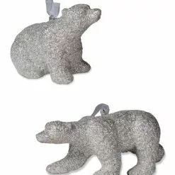 Bethany Lowe Platinum Glitter Polar Bear Ornaments