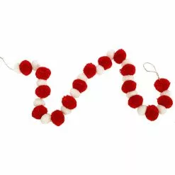Raz New! Red & White Pom Pom Garland