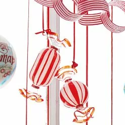 Raz Red & White Striped Candy Glass Ornaments