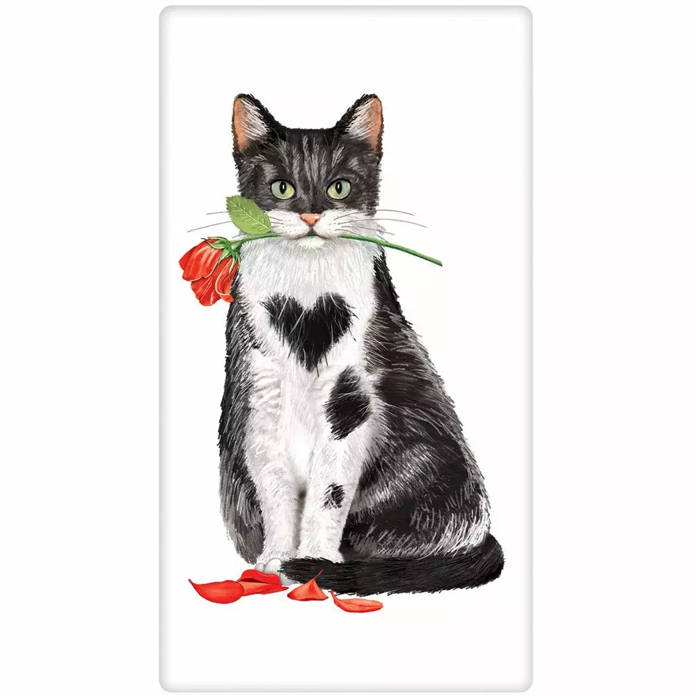 Mary Lake-Thompson Red Rose Valentine Cat Flour Sack Towel 3 Mary Lake-Thompson Red Rose Valentine Cat Flour Sack Towel