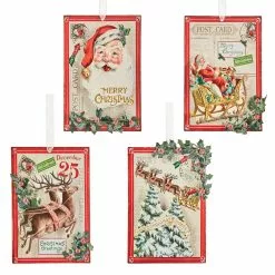 Raz Vintage Santa & Reindeer Post Card Ornaments