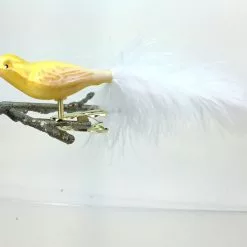 Old German Christmas Small Yellow Bird With White Feather Tail Ornament Clip